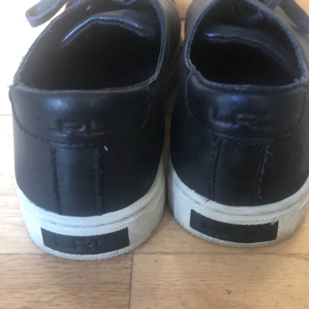Lauren Ralph Lauren Black Leather Waverly Sneakers Sz 7.5 - Picture 3 of 6